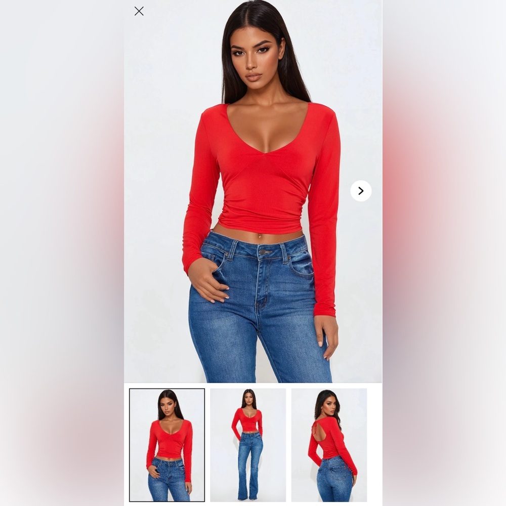 Red Long Sleeve Women's Top